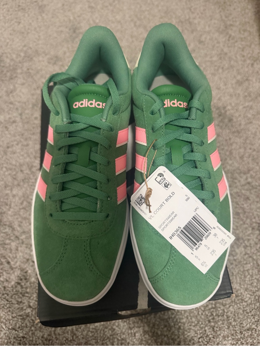 “New” adidas VL Court Bold Green Sneakers with Pink Stripes size6.5,7.5,8 - Picture 3 of 5